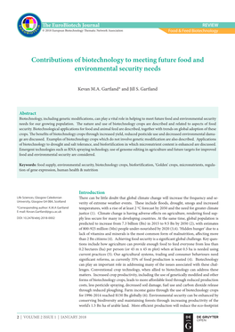 Contributions of Biotechnology to Meeting Future Food and Environmental Security Needs