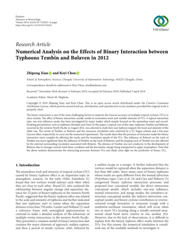 Research Article Numerical Analysis on the Effects of Binary Interaction Between Typhoons Tembin and Bolaven in 2012