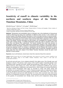 Sensitivity of Runoff to Climatic Variability in the Northern and Southern Slopes of the Middle Tianshan Mountains, China