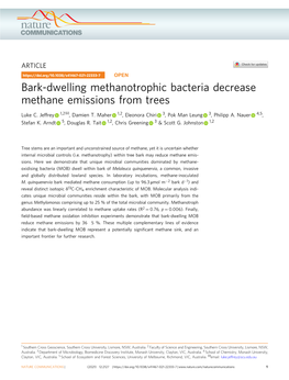 Bark-Dwelling Methanotrophic Bacteria Decrease Methane Emissions from Trees ✉ Luke C