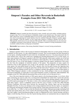 Examples from 2011 NBA Playoffs -, Vol1. No.1, JIC, Journal Of