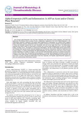 And Inflammation: Is AFP an Acute And/Or Chronic Phase Reactant?