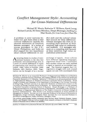 Conflict Management Style: Accounting for Cross-National Differences