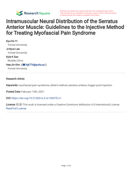 Intramuscular Neural Distribution of the Serratus Anterior Muscle: Guidelines to the Injective Method for Treating Myofascial Pain Syndrome