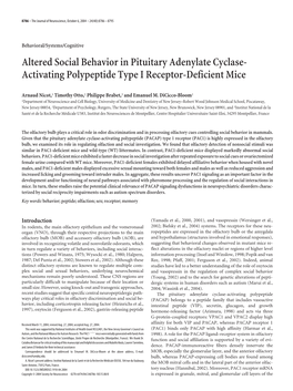 Altered Social Behavior in Pituitary Adenylate Cyclase- Activating Polypeptide Type I Receptor-Deficient Mice