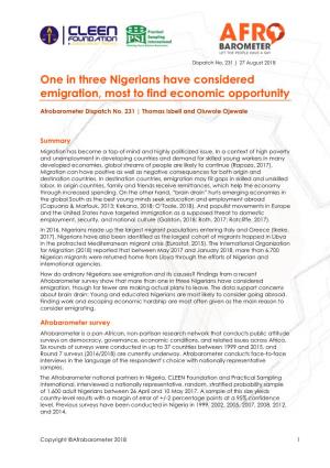 One in Three Nigerians Have Considered Emigration, Most to Find Economic Opportunity