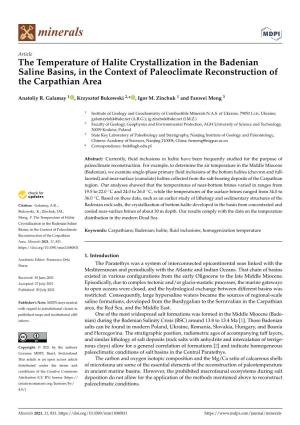 The Temperature of Halite Crystallization in the Badenian Saline Basins, in the Context of Paleoclimate Reconstruction of the Carpathian Area
