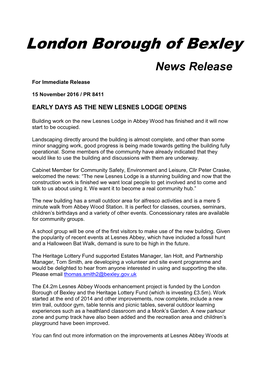 London Borough of Bexley News Release