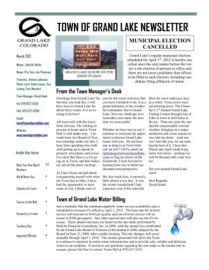 Town of Grand Lake Newsletter Municipal Election Cancelled