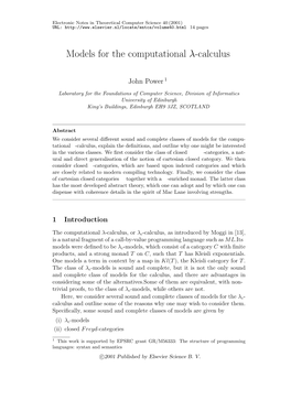 Models for the Computational Λ-Calculus