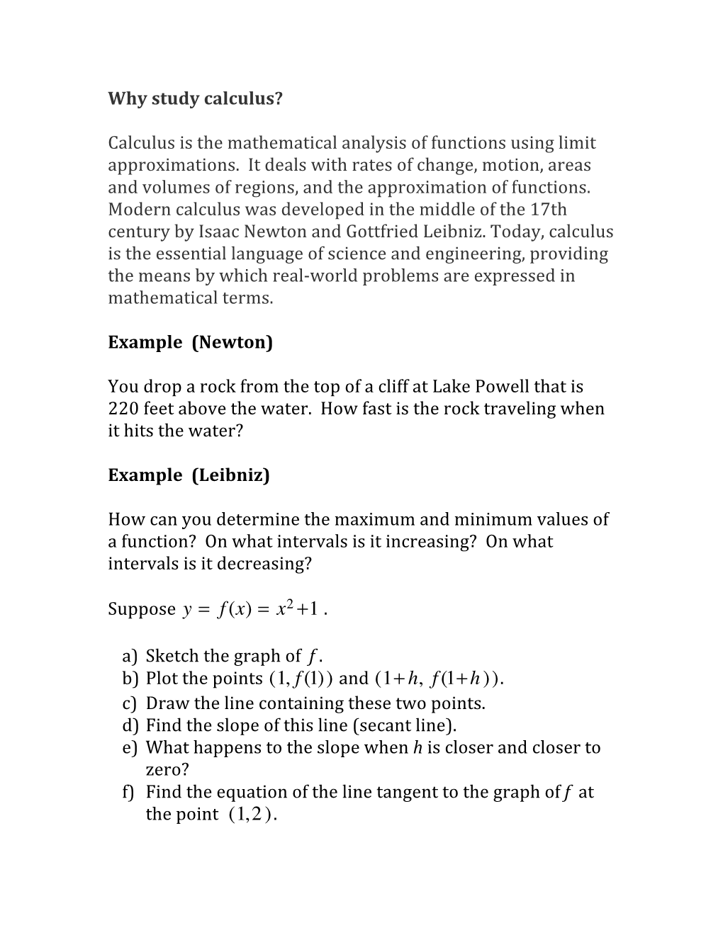 Math 1210, Review, Midterm 1, Concepts