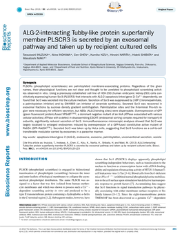 ALG-2-Interacting Tubby-Like Protein Superfamily Member PLSCR3 Is Secreted by an Exosomal Pathway and Taken up by Recipient Cultured Cells