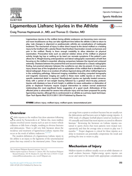 Ligamentous Lisfranc Injuries in the Athlete Craig Thomas Haytmanek Jr., MD, and Thomas O