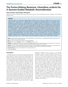The Purine-Utilizing Bacterium Clostridium Acidurici 9A: a Genome-Guided Metabolic Reconsideration