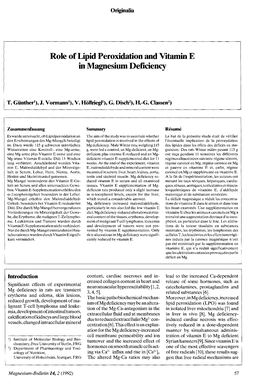 Role of Lipid Peroxidation and Vitamin E in Magnesium Deficiency