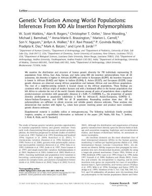 Genetic Variation Among World Populations: Inferences from 100 Alu Insertion Polymorphisms W
