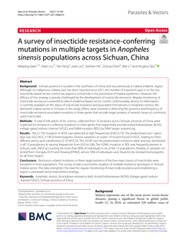 A Survey of Insecticide Resistance-Conferring Mutations in Multiple Targets in Anopheles Sinensis Populations Across Sichuan, Ch