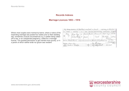 Records Indexes Marriage Licences 1853 – 1916