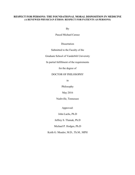 Respect for Persons: the Foundational Moral Disposition in Medicine (A Renewed Physician Ethos: Respect for Patients As Persons)