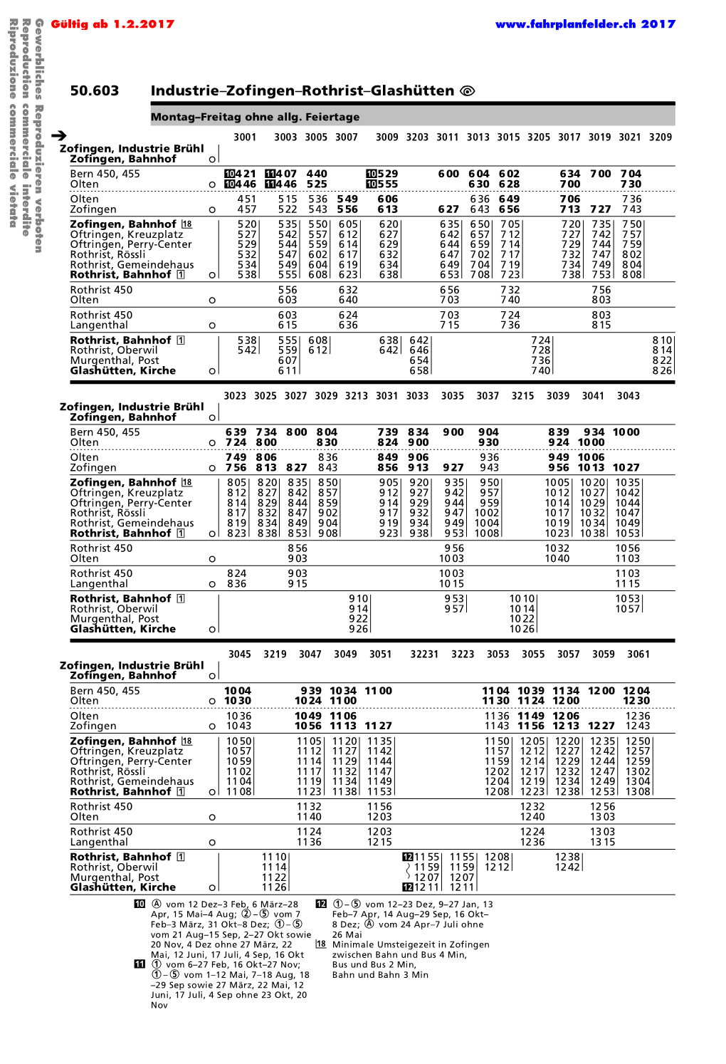 50.603 Industrie–Zofingen–Rothrist–Glashütten Û Commerciale Commerciale Reproduzieren Montag–Freitag Ohne Allg