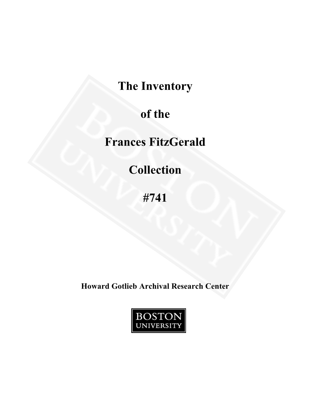 The Inventory of the Frances Fitzgerald Collection #741