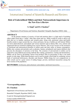 Role of Underutilized Millets and Their Nutraceuticals Importance in the New Era-A Review