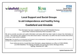 Local Support and Social Groups to Aid Independence and Healthy Living Castleford and Airedale
