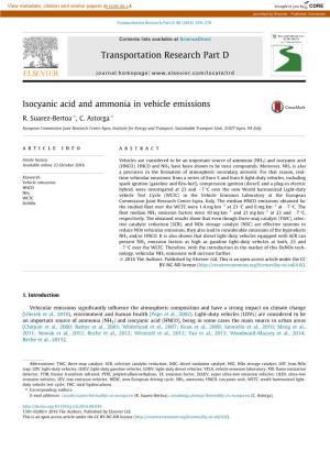 Isocyanic Acid and Ammonia in Vehicle Emissions ⇑ ⇑ R