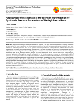 Application of Mathematical Modeling in Optimization of Synthesis Process Parameters of Methylchlorosilane