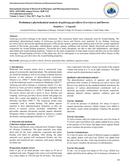 18 Preliminary Phytochemical Analysis of Galinsoga Parviflora (Cav