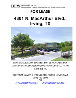 FOR LEASE 4301 N. Macarthur Blvd., Irving, TX