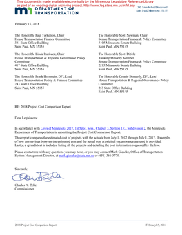 February 15, 2018 the Honorable Paul Torkelson, Chair House Transportation Finance Committee 381 State Office Building Saint P