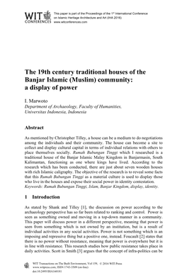 The 19Th Century Traditional Houses of the Banjar Islamic (Muslim) Community: a Display of Power