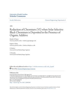 Reduction of Chromium (VI) When Solar Selective Black Chromium Is Deposited in the Presence of Organic Additive Branko N