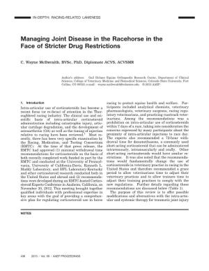 Managing Joint Disease in the Racehorse in the Face of Stricter Drug Restrictions