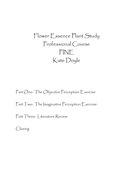 Flower Essence Plant Study Professional Course PINE Kate Doyle