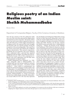 Religious Poetry of an Indian Muslim Saint: Sheikh Muhammadbaba