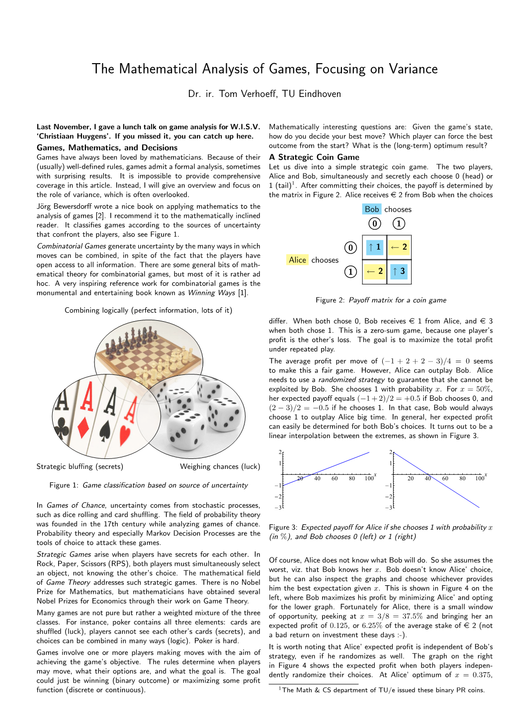 The Mathematical Analysis of Games, Focusing on Variance