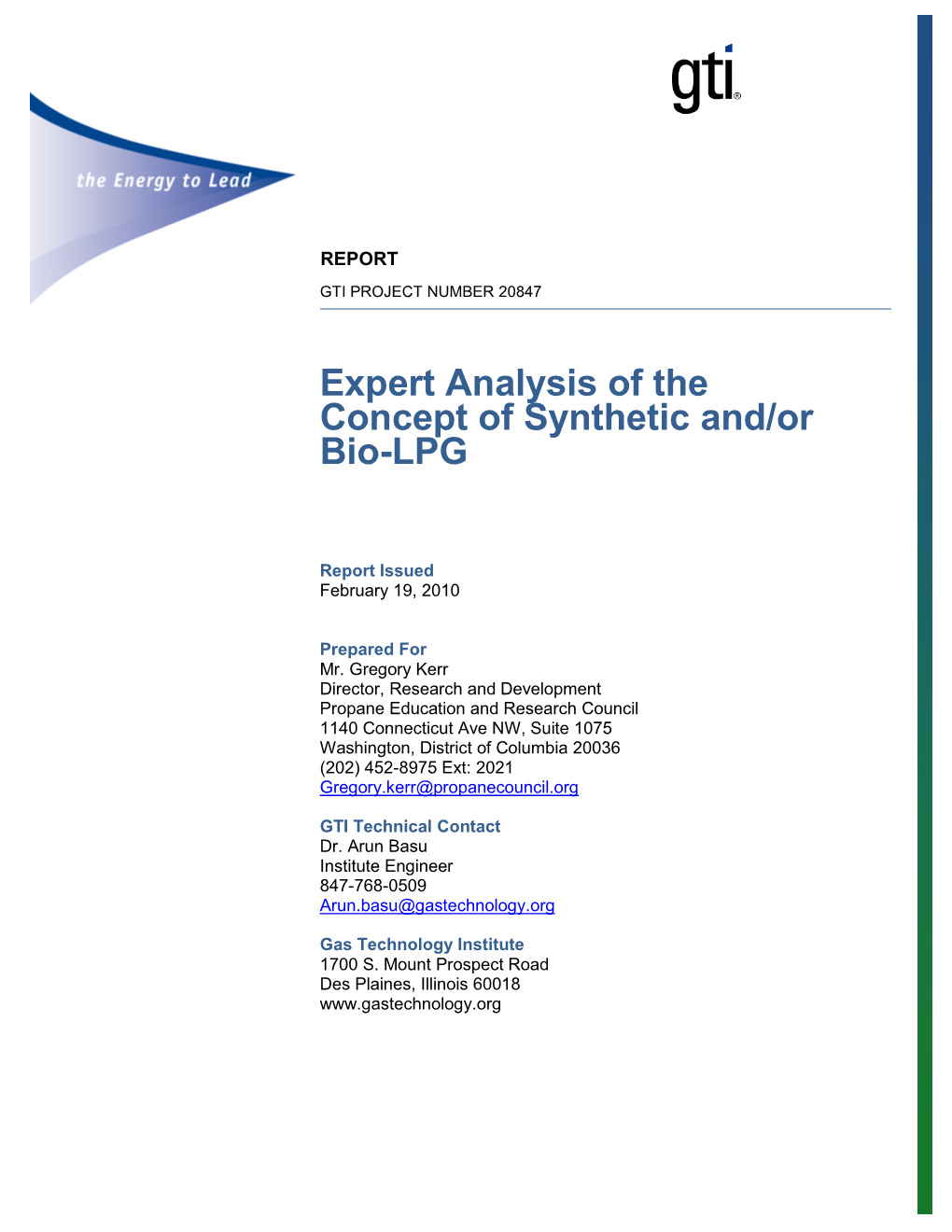 Expert Analysis of Concept of Synthetic And/Or Bio-LPG