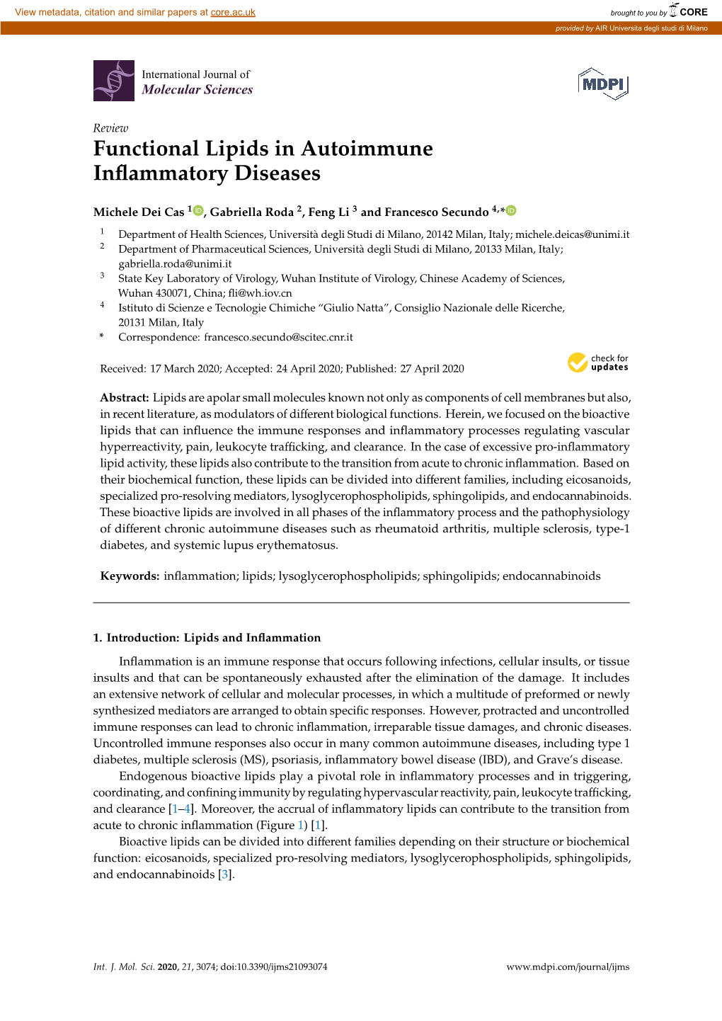 Functional Lipids in Autoimmune Inflammatory Diseases