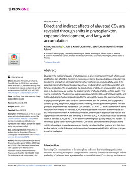 Direct and Indirect Effects of Elevated CO2 Are Revealed Through Shifts in Phytoplankton, Copepod Development, and Fatty Acid Accumulation
