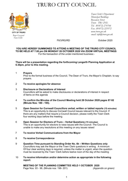 Town Clerks Report Council 28Th September 2020