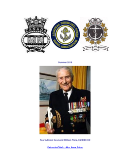 Summer 2018 Rear Admiral Desmond William Piers, CM DSC CD Patron