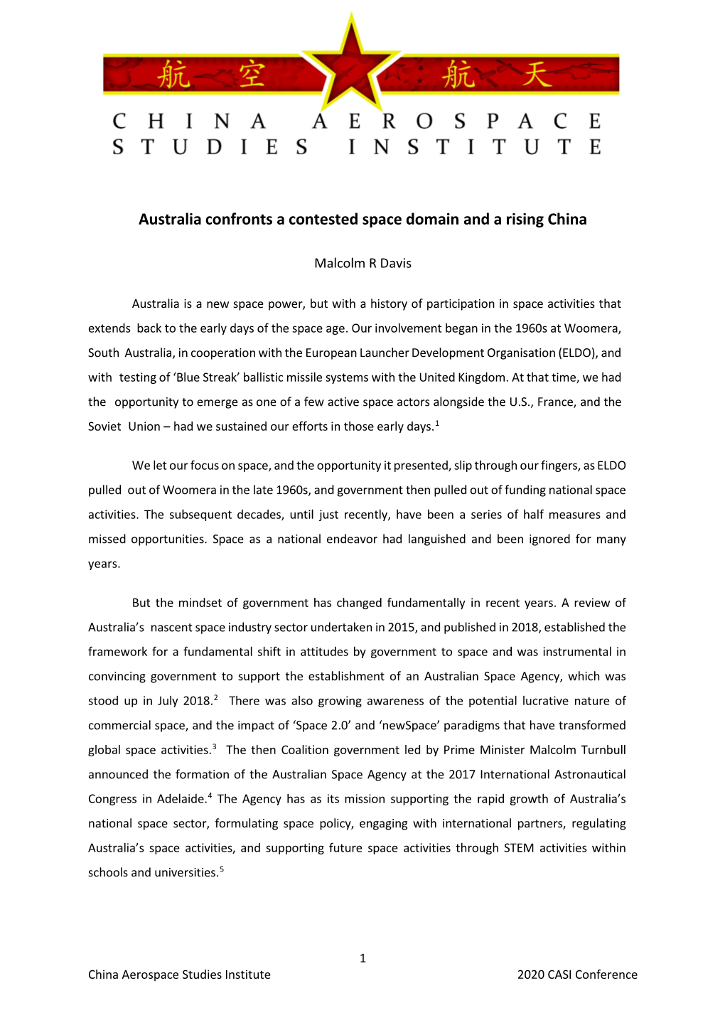 Australia Confronts a Contested Space Domain and a Rising China