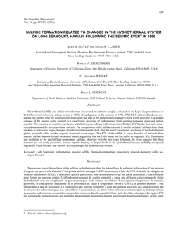 Sulfide Formation Related to Changes in the Hydrothermal System on Loihi Seamount, Hawai’I, Following the Seismic Event in 1996