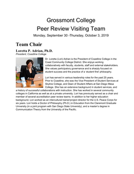 Grossmont College Peer Review Visiting Team Monday, September 30 -Thursday, October 3, 2019