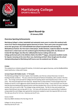 Sport Round-Up 25 January 2020