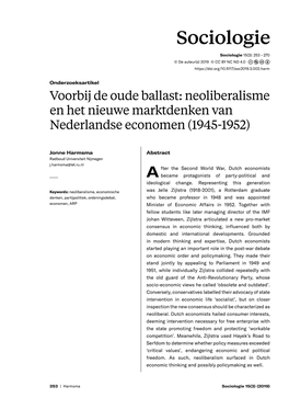 Neoliberalisme En Het Nieuwe Marktdenken Van Nederlandse Economen (1945-1952)