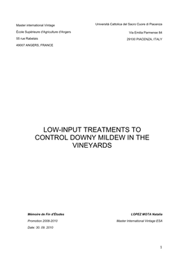 Low-Input Treatments to Control Downy Mildew in the Vineyards of the Wine