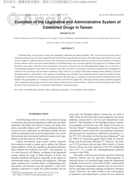 Evolution of the Legislative and Administrative System of Controlled Drugs in Taiwan